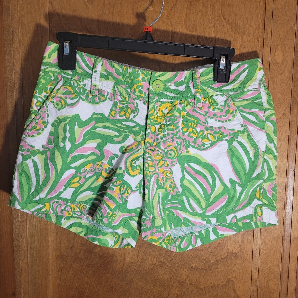 Lilly Pulitzer Green Pink Yellow Floral Callahan Women's Shorts, 0